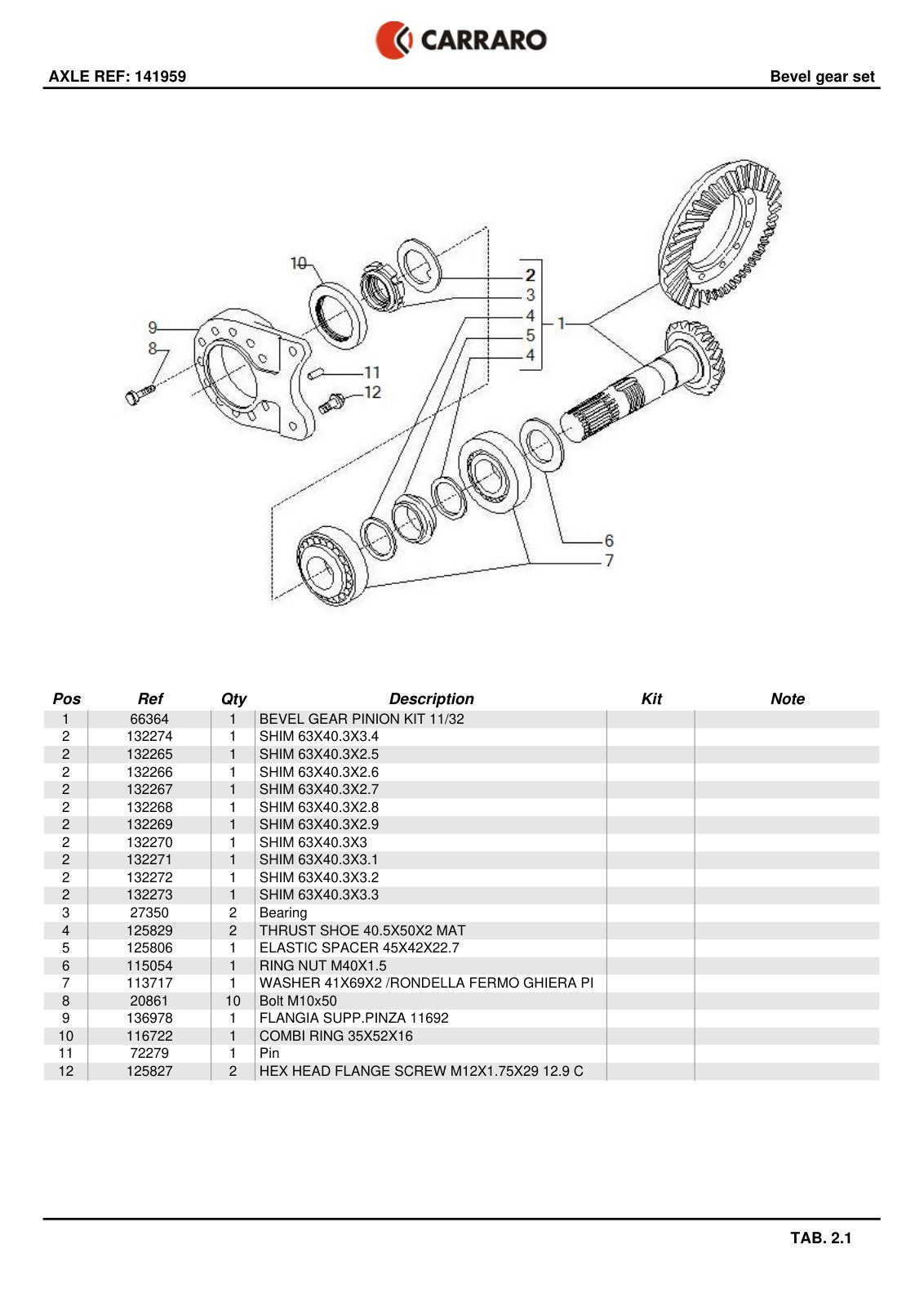 Carraro Axle Parts Catalog (Ref. 141959) – sample page 2
