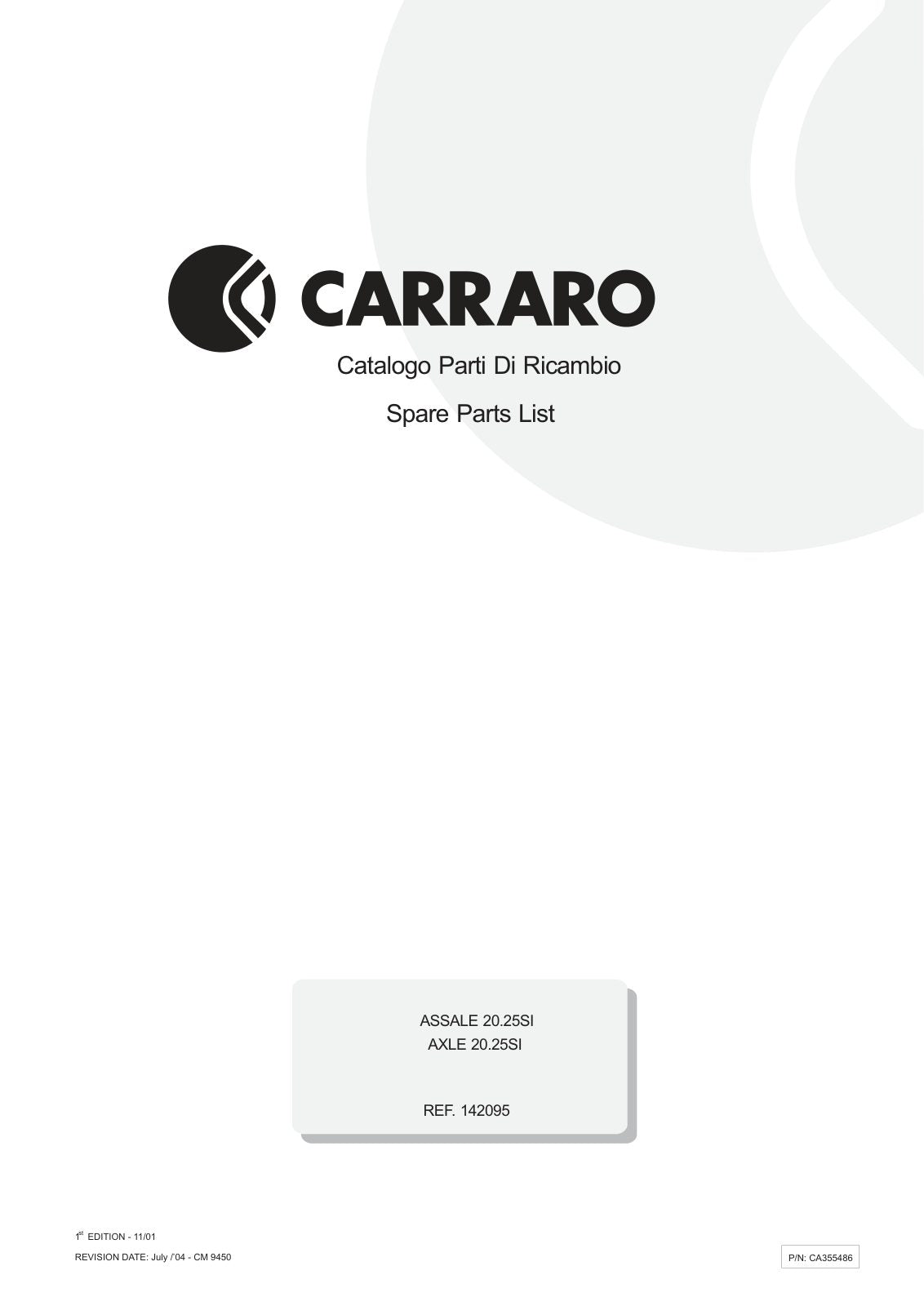 Carraro 20.25SI Axle Parts Catalog (Ref. 142095) – cover