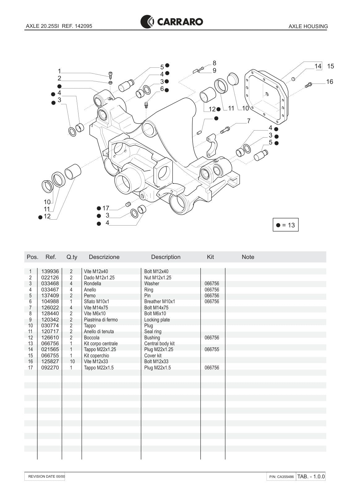 Carraro 20.25SI Axle Parts Catalog (Ref. 142095) – sample page 1