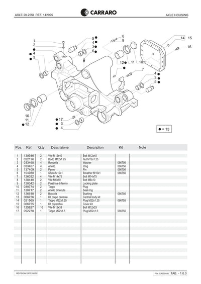 Carraro 20.25SI Axle Parts Catalog (Ref. 142095) – sample page 1