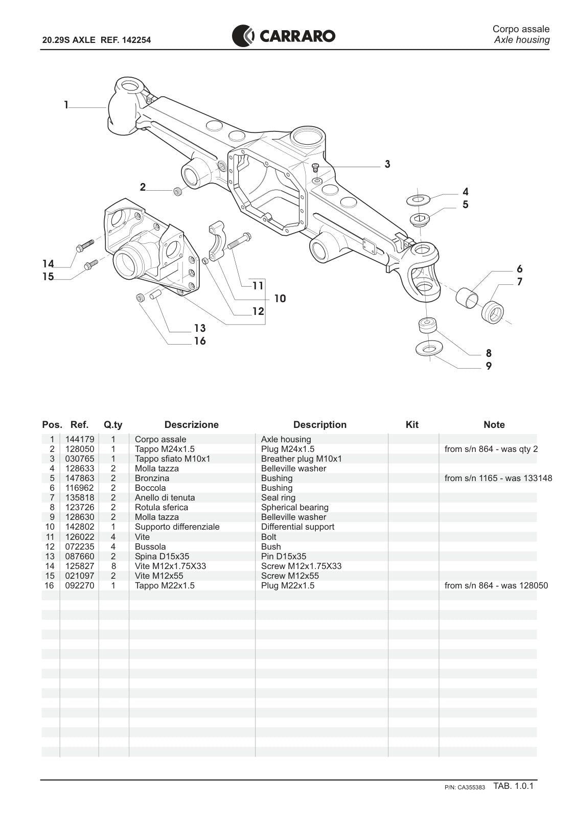 Carraro 20.29S Axle Parts Catalog (Ref. 142254) – sample page 1