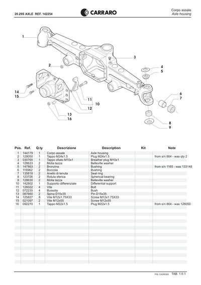 Carraro 20.29S Axle Parts Catalog (Ref. 142254) – sample page 1