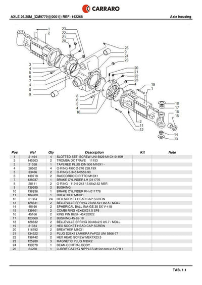 Carraro 26.25M Axle Parts Catalog (Ref. 142268) – sample page 1