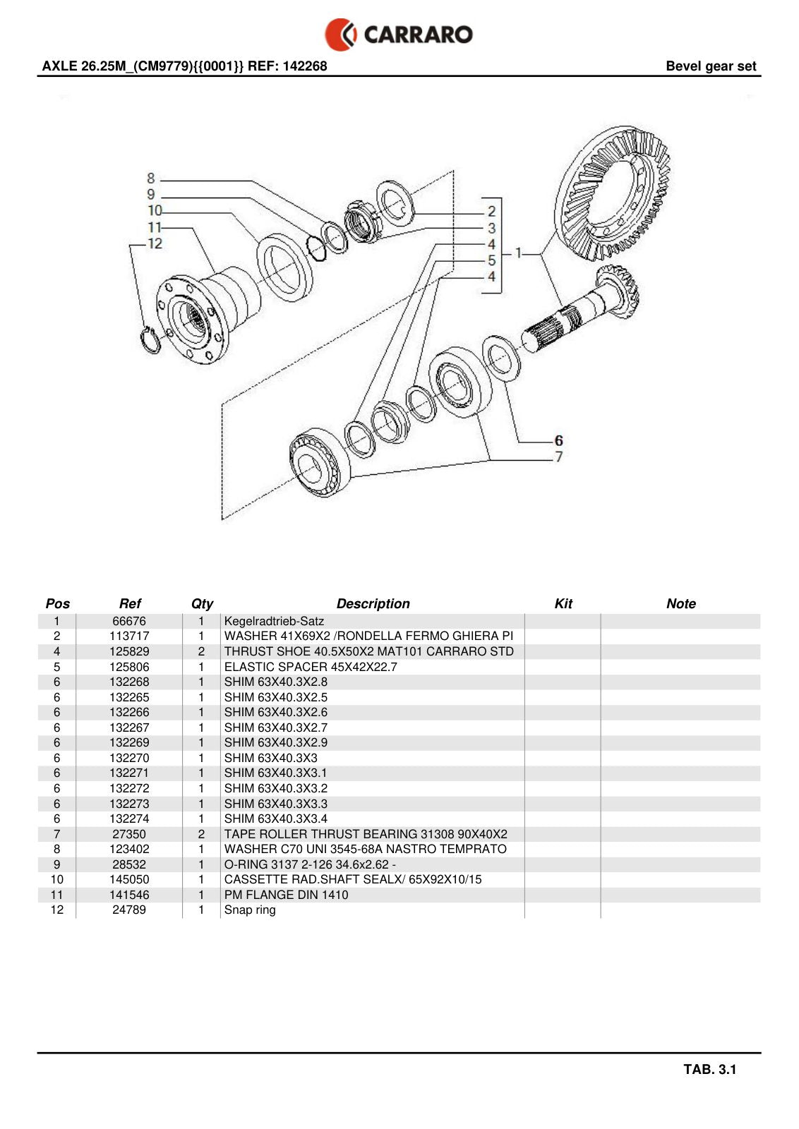 Carraro 26.25M Axle Parts Catalog (Ref. 142268) – sample page 2