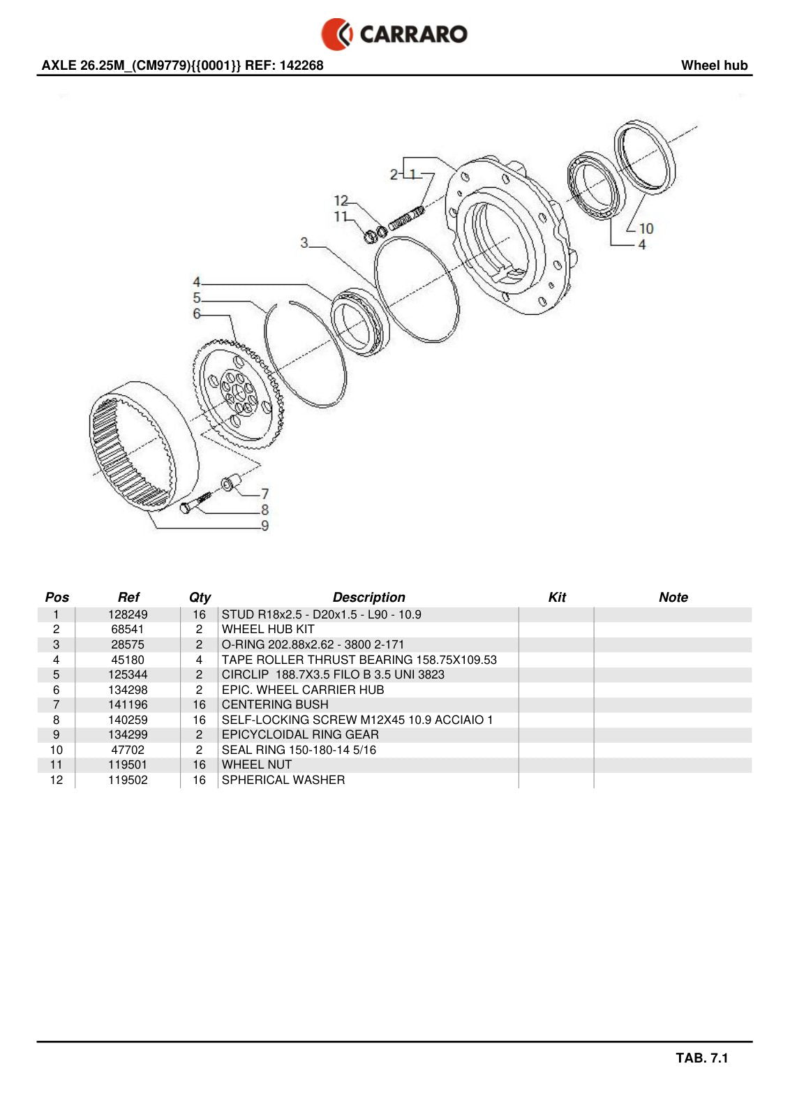 Carraro 26.25M Axle Parts Catalog (Ref. 142268) – sample page 3