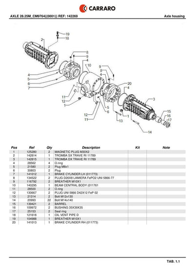 Carraro 28.25M Axle Parts Catalog (Ref. 142269) – sample page 1