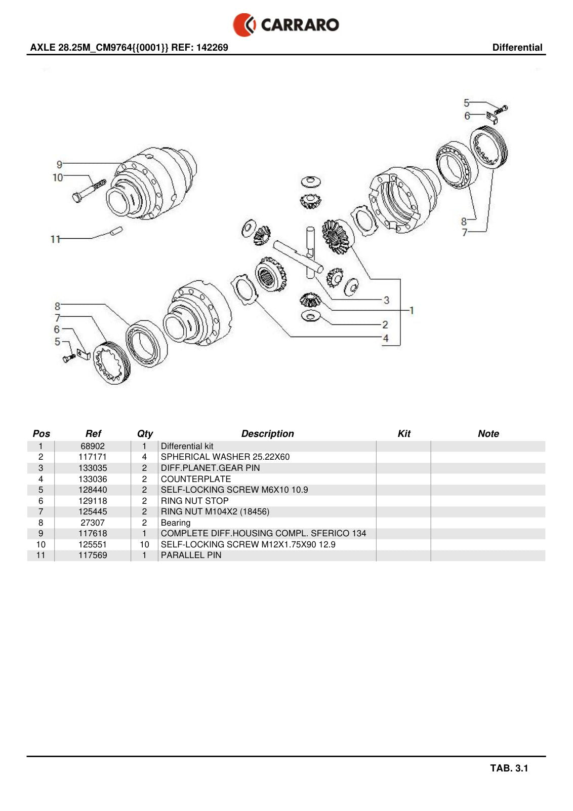 Carraro 28.25M Axle Parts Catalog (Ref. 142269) – sample page 2