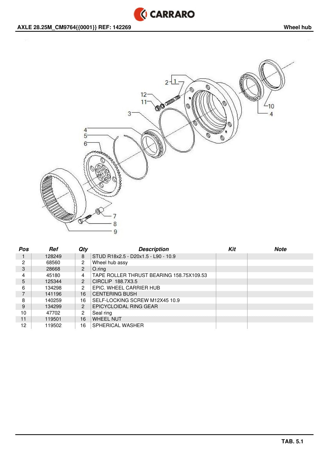 Carraro 28.25M Axle Parts Catalog (Ref. 142269) – sample page 3