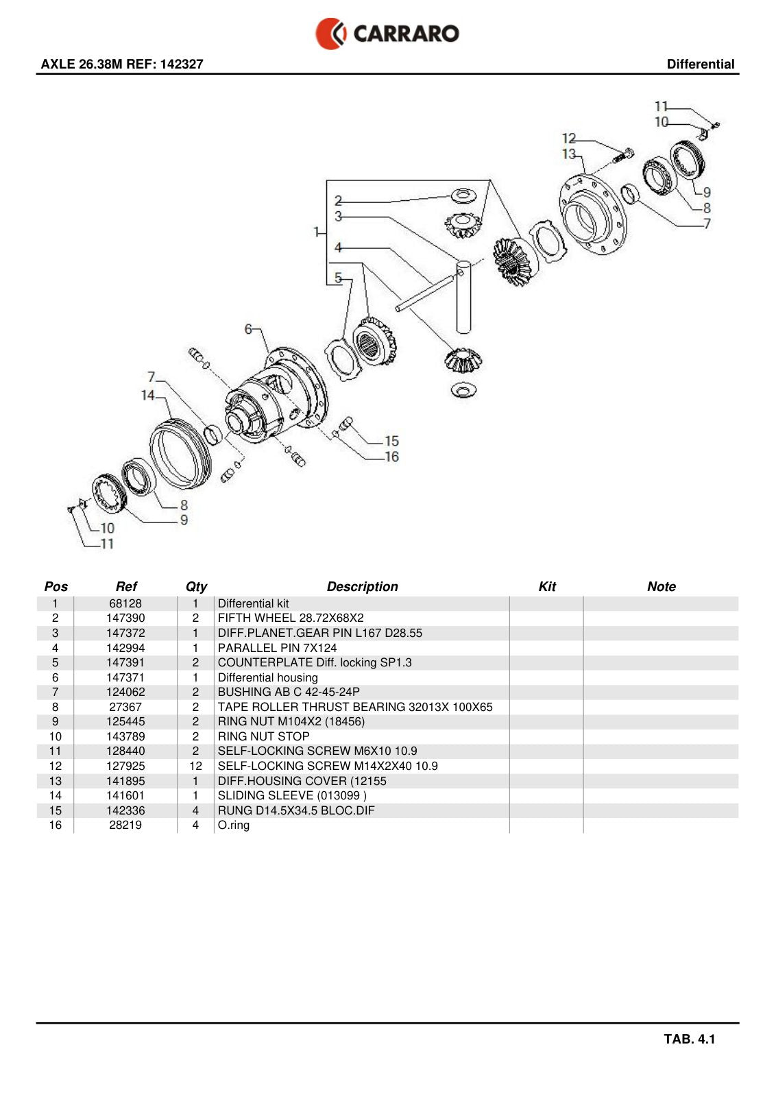 Carraro 26.38M Axle Parts Catalog (Ref. 142327) – sample page 2