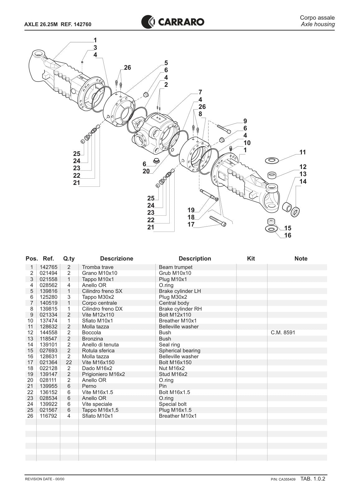 Carraro 26.25M Axle Parts Catalog (Ref. 142760) – sample page 1
