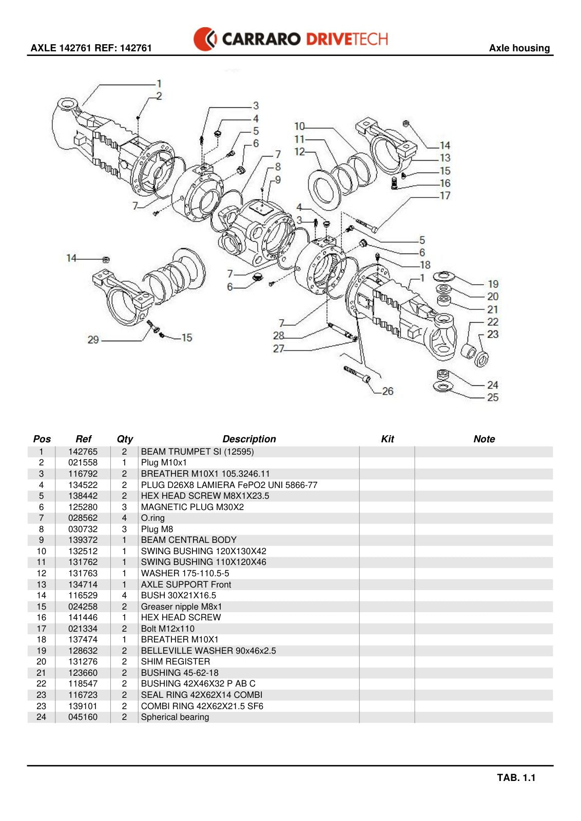 Carraro Axle Parts Catalog (Ref. 142761) – sample page 1