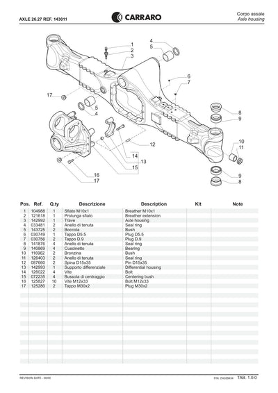 Carraro 26.27M Axle Parts Catalog (Ref. 143011) – sample page 1