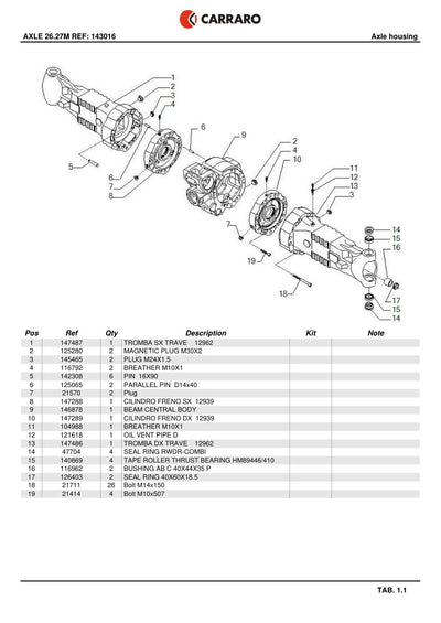 Carraro 26.27M Axle Parts Catalog (Ref. 143016) – sample page 1