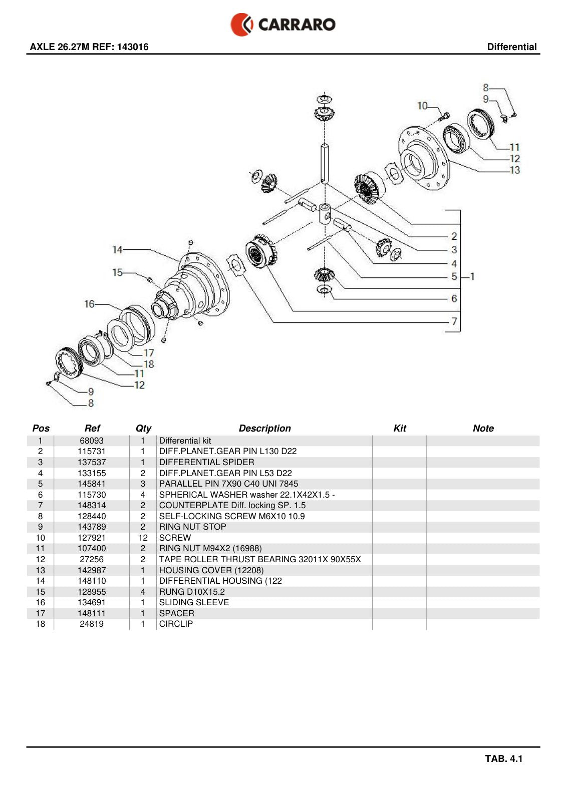 Carraro 26.27M Axle Parts Catalog (Ref. 143016) – sample page 2