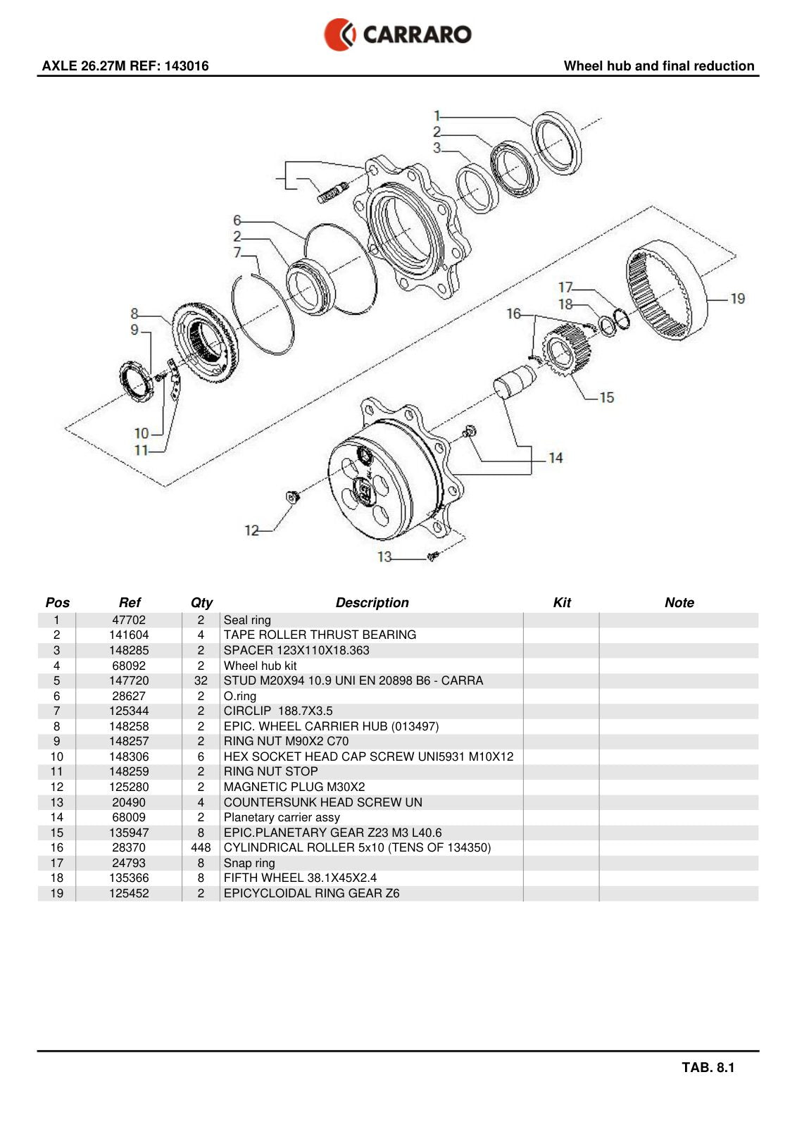 Carraro 26.27M Axle Parts Catalog (Ref. 143016) – sample page 3
