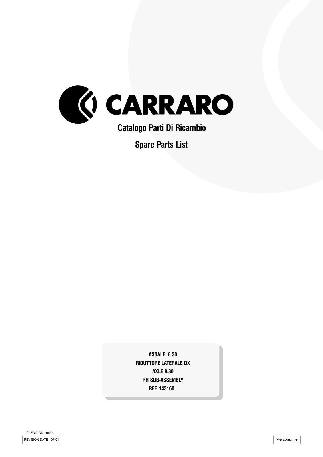 Carraro 8.30 Axle Parts Catalog (Ref. 143160) – cover