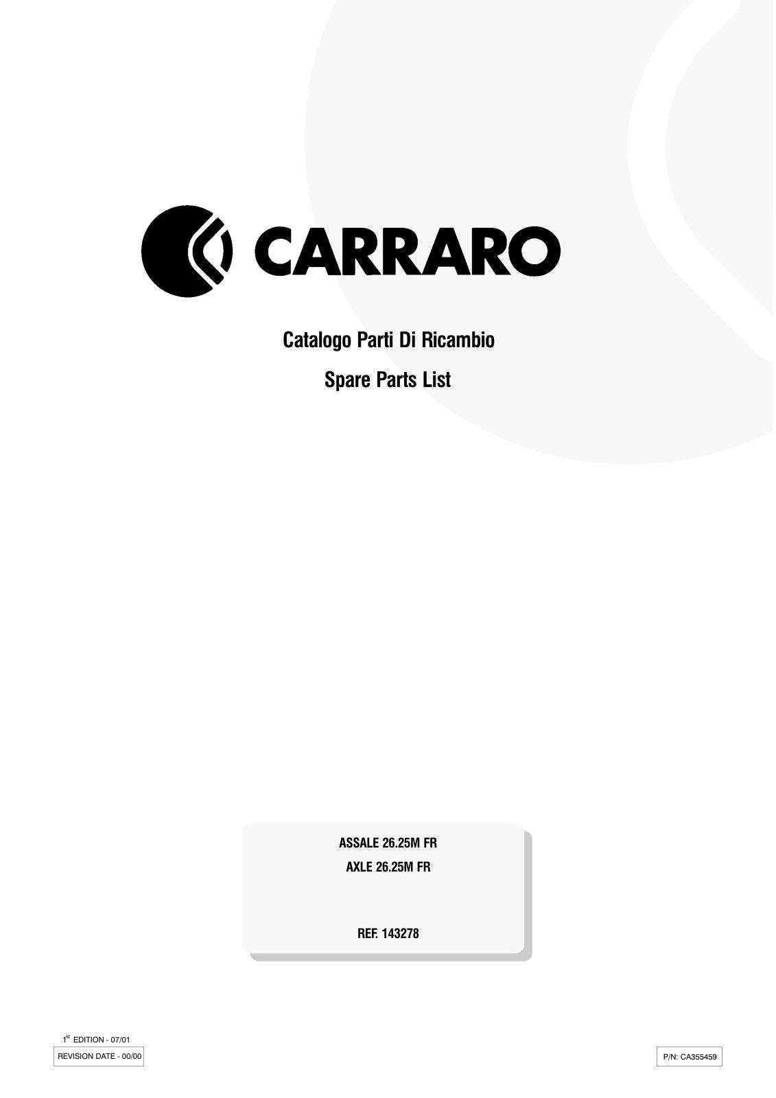 Carraro 26.25M FR Axle Parts Catalog (Ref. 143278) – cover