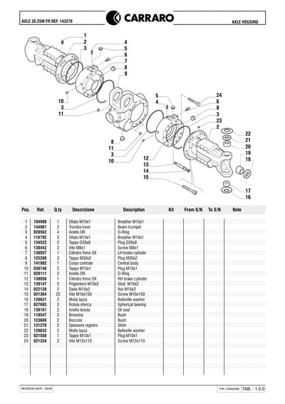 Carraro 26.25M FR Axle Parts Catalog (Ref. 143278) – sample page 1