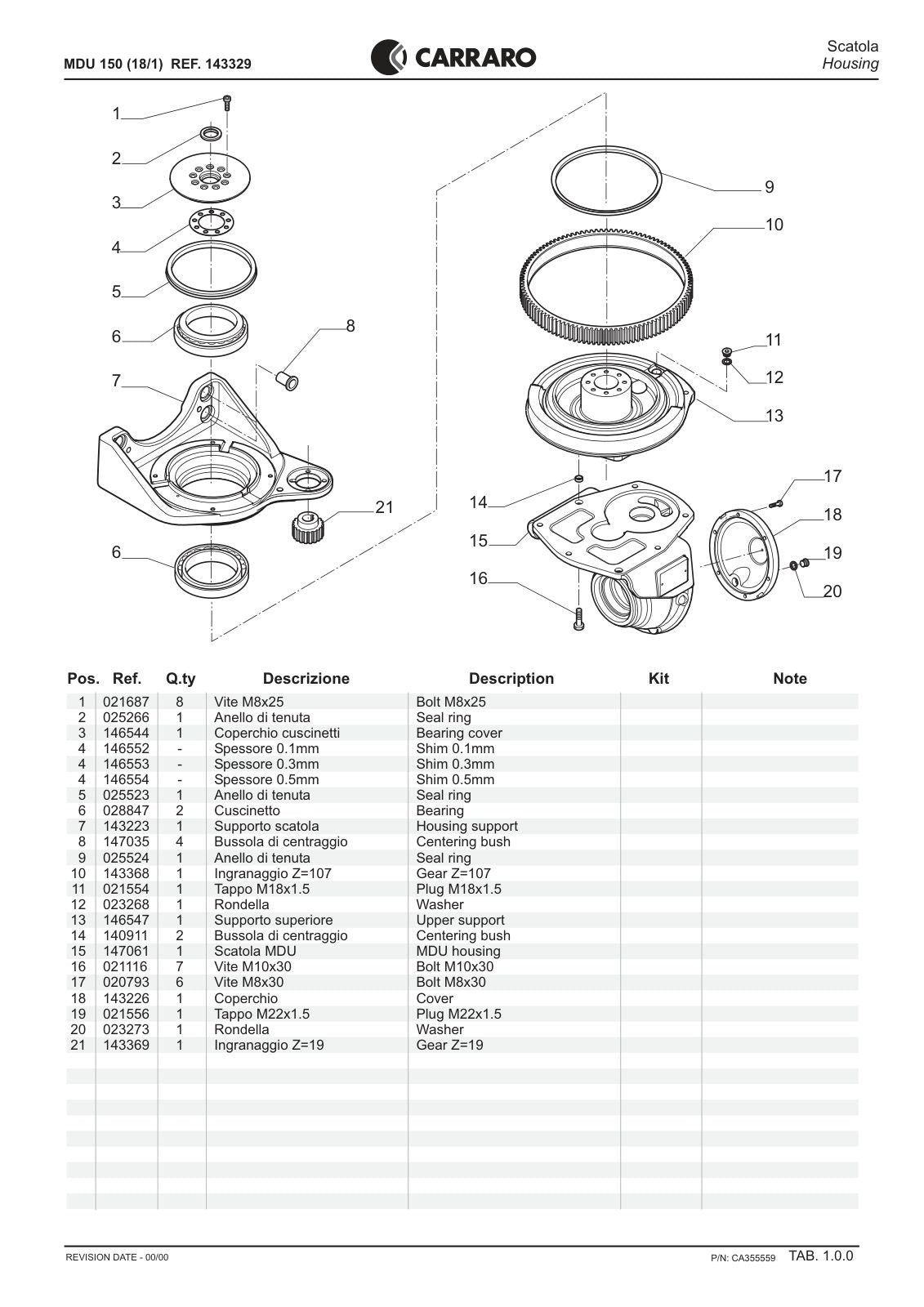 Carraro MDU150 (18/1) Reduction Unit Parts Catalog (Ref. 143329) – sample page 1