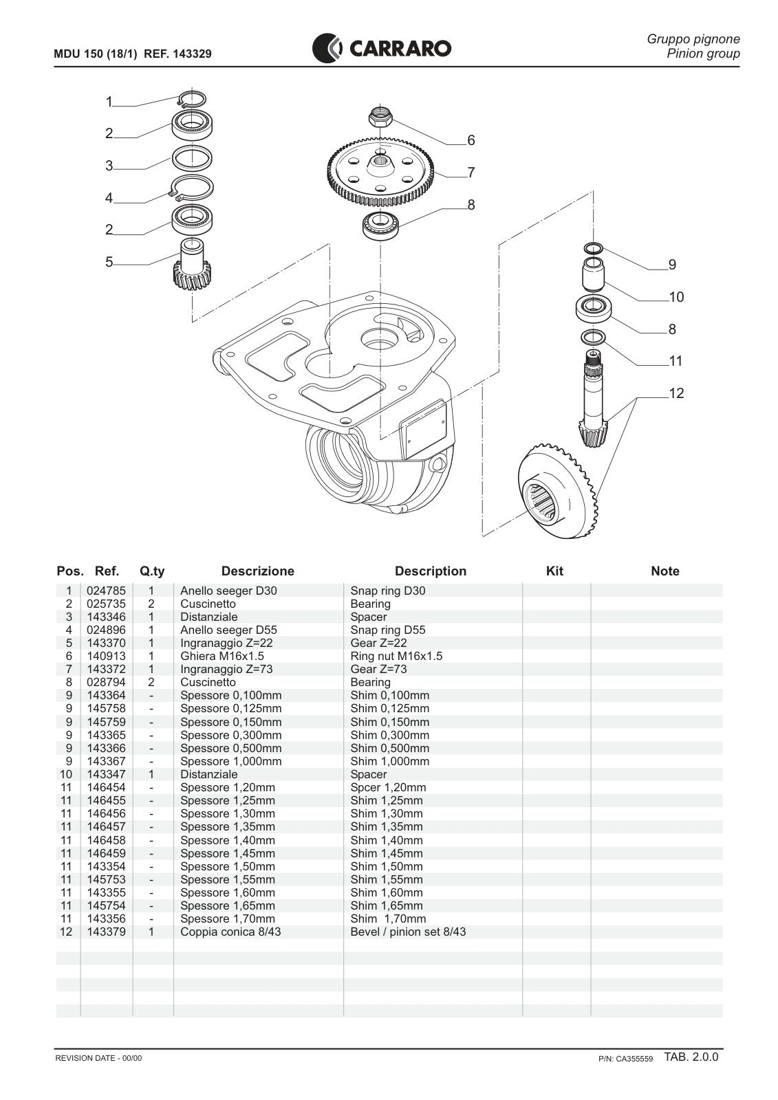 Carraro MDU150 (18/1) Reduction Unit Parts Catalog (Ref. 143329) – sample page 2