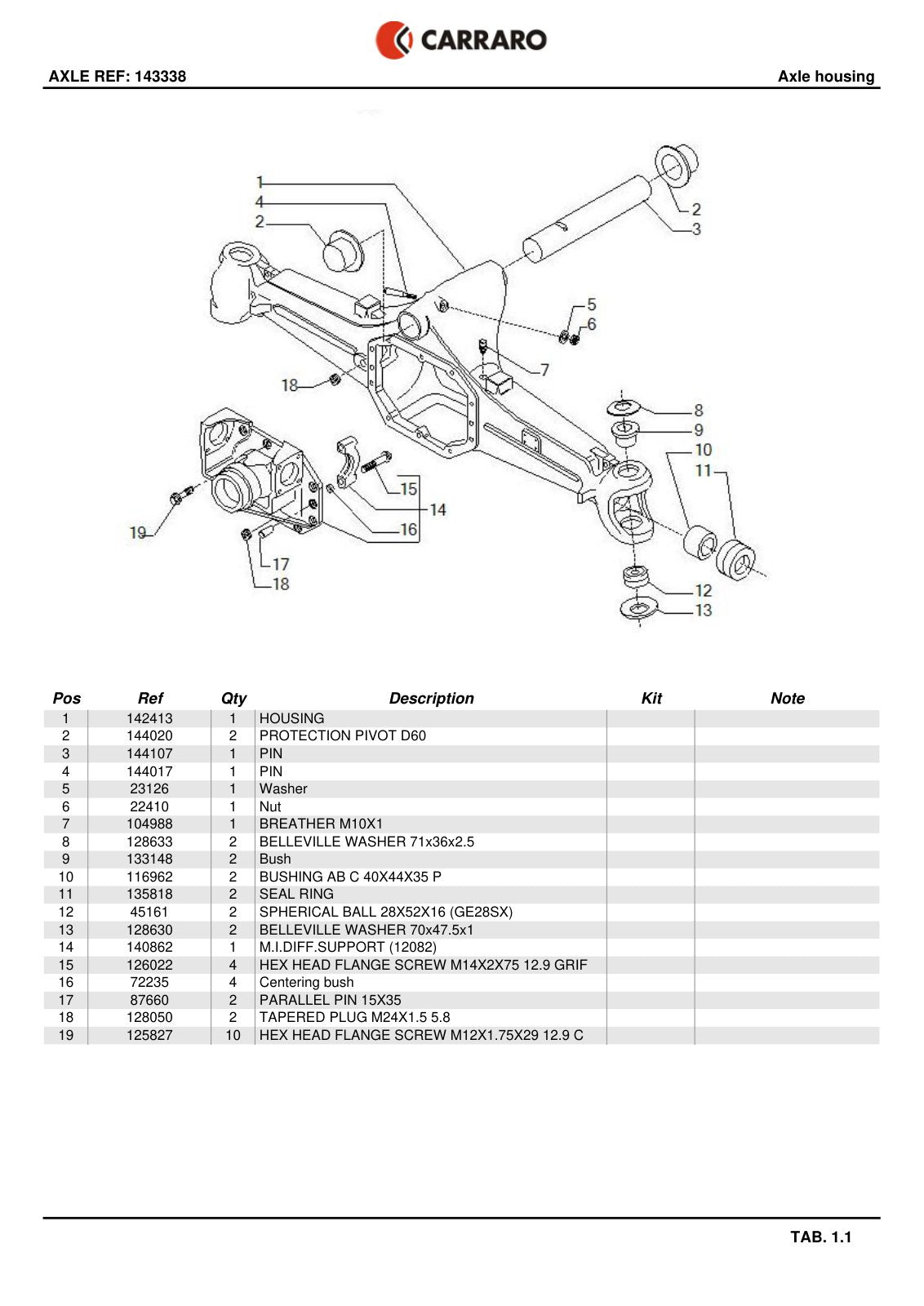 Carraro Axle Parts Catalog (Ref. 143338) – sample page 1