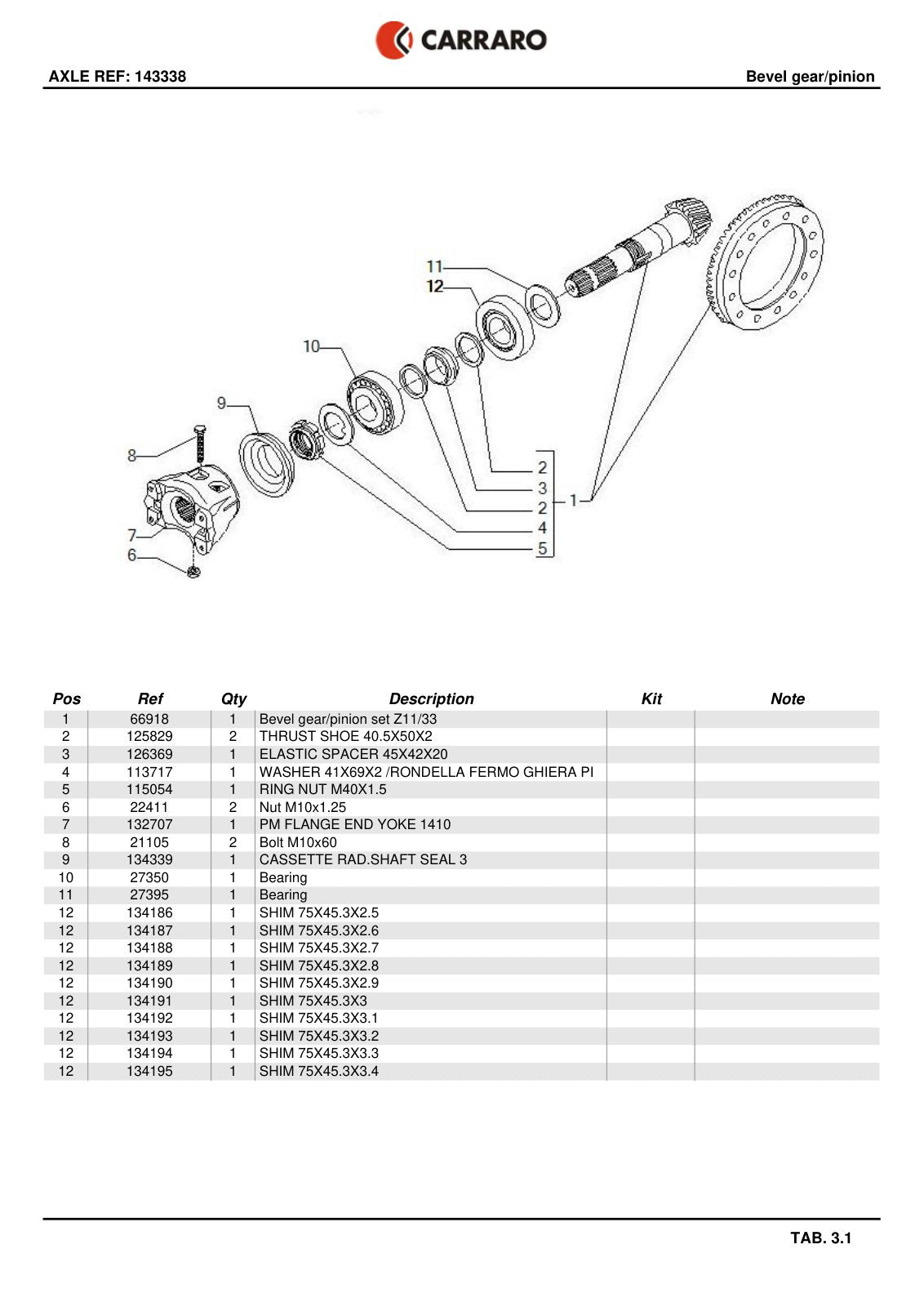 Carraro Axle Parts Catalog (Ref. 143338) – sample page 2