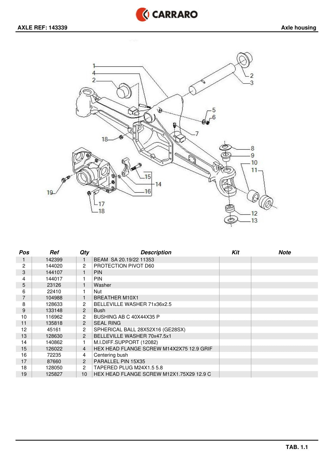 Carraro Axle Parts Catalog (Ref. 143339) – sample page 1