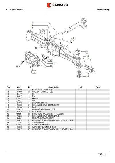 Carraro Axle Parts Catalog (Ref. 143339) – sample page 1