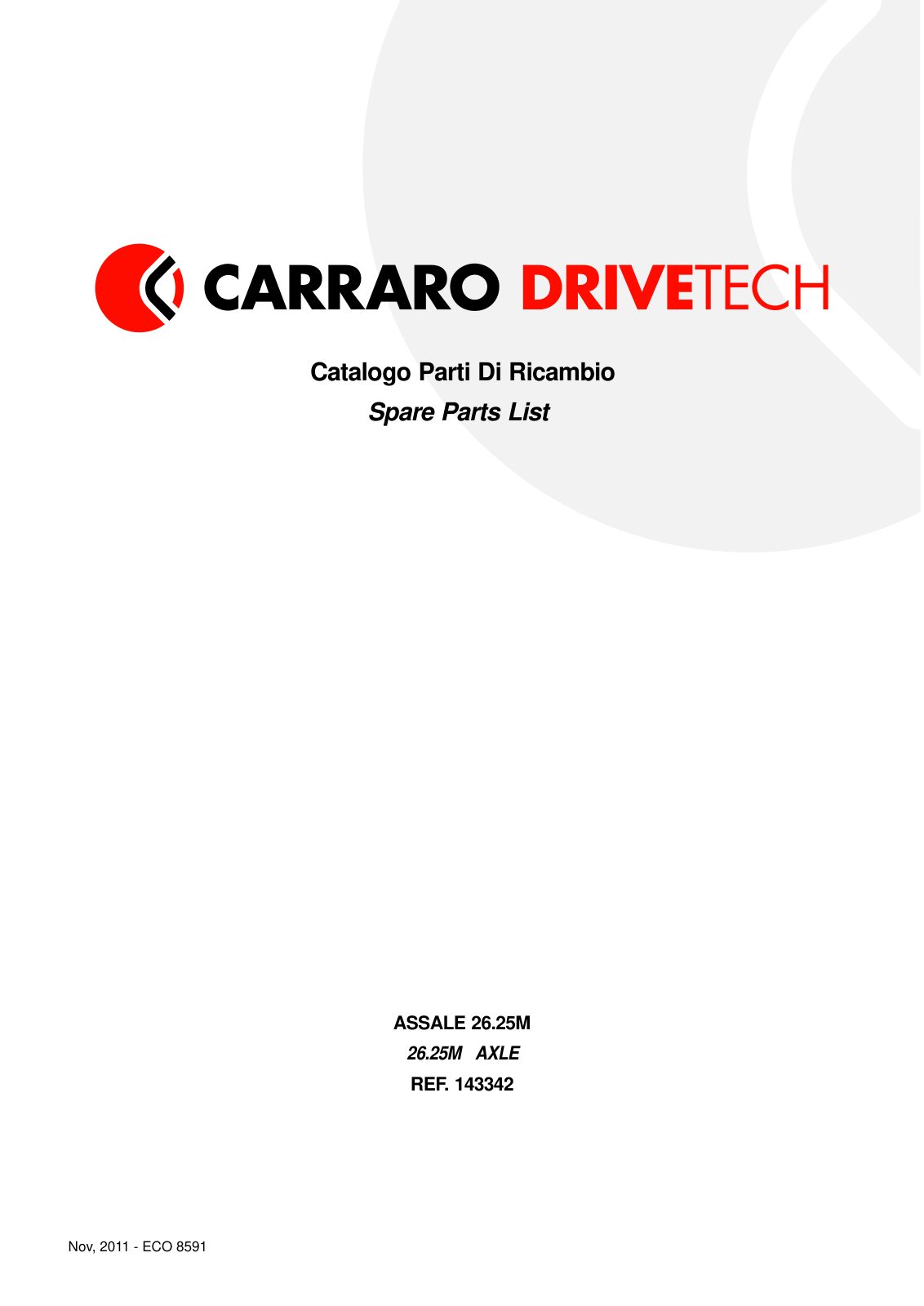 Carraro 26.25M Axle Parts Catalog (Ref. 143342) – cover
