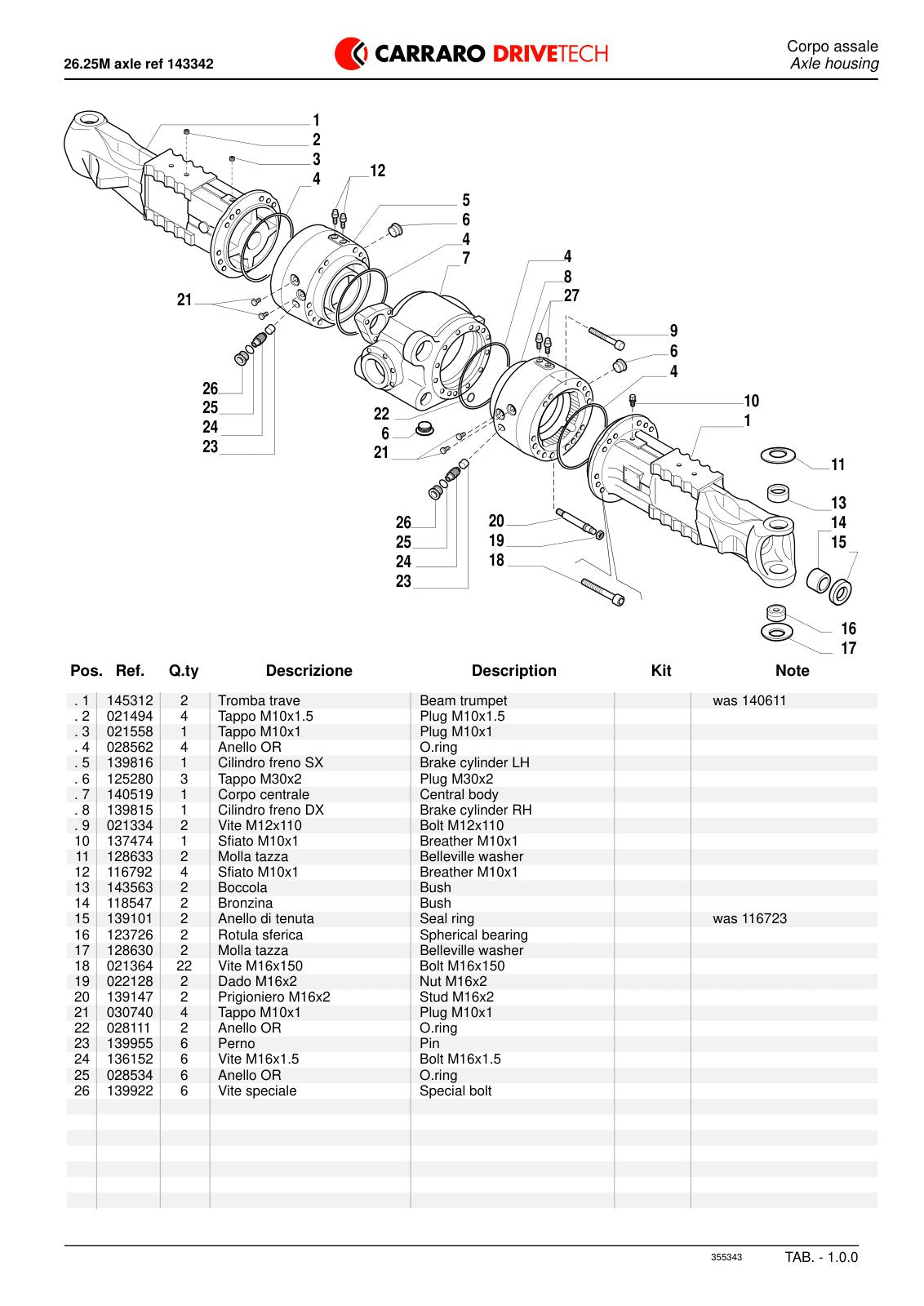 Carraro 26.25M Axle Parts Catalog (Ref. 143342) – sample page 1