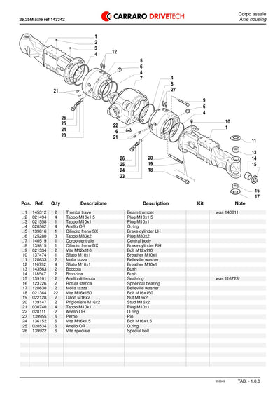 Carraro 26.25M Axle Parts Catalog (Ref. 143342) – sample page 1