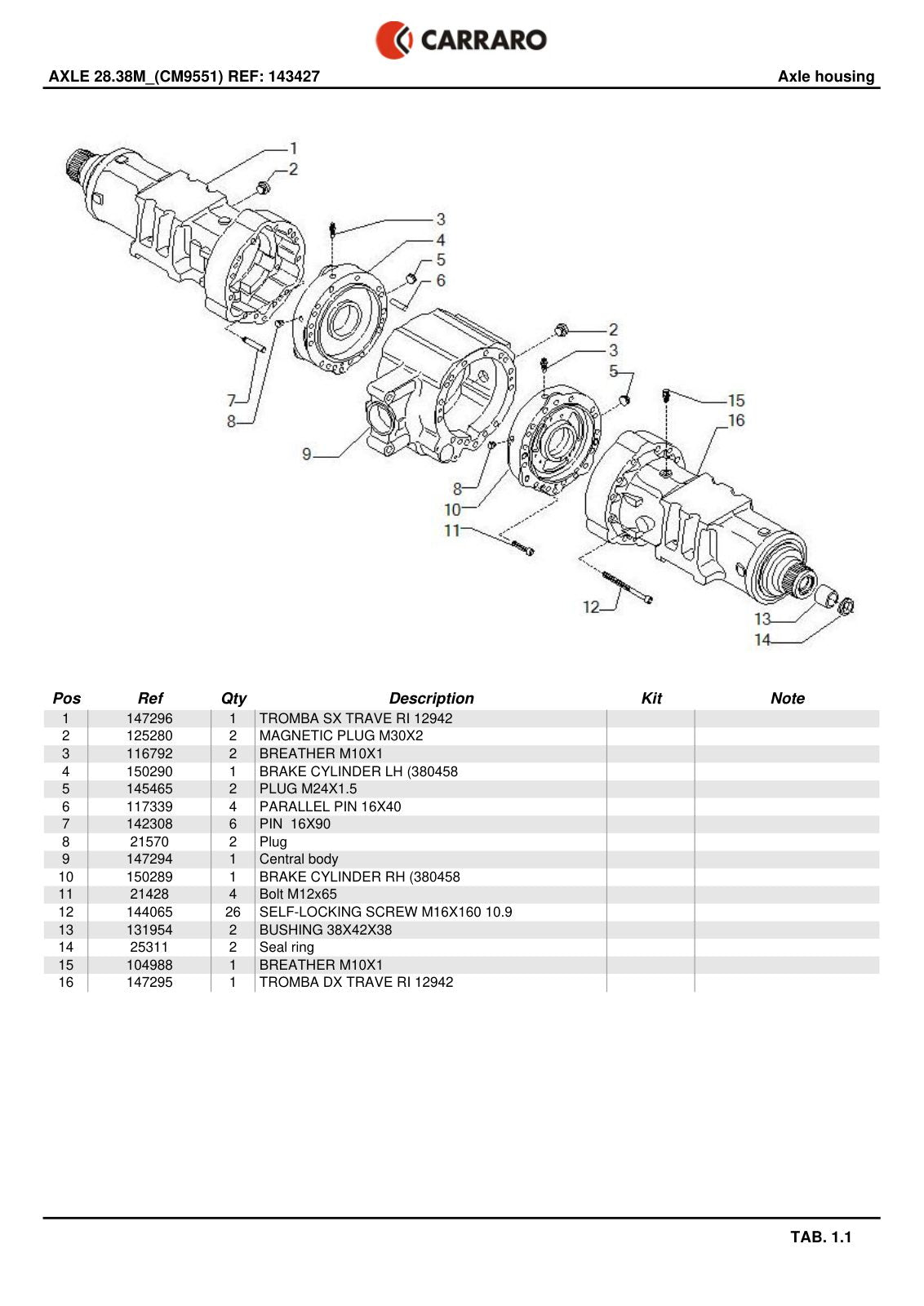 Carraro 28.38M Axle Parts Catalog (Ref. 143427) – sample page 1