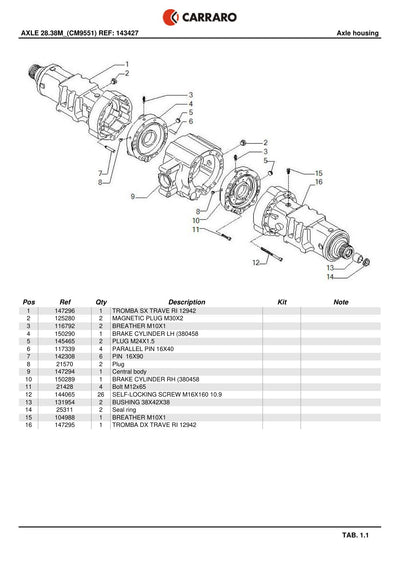 Carraro 28.38M Axle Parts Catalog (Ref. 143427) – sample page 1
