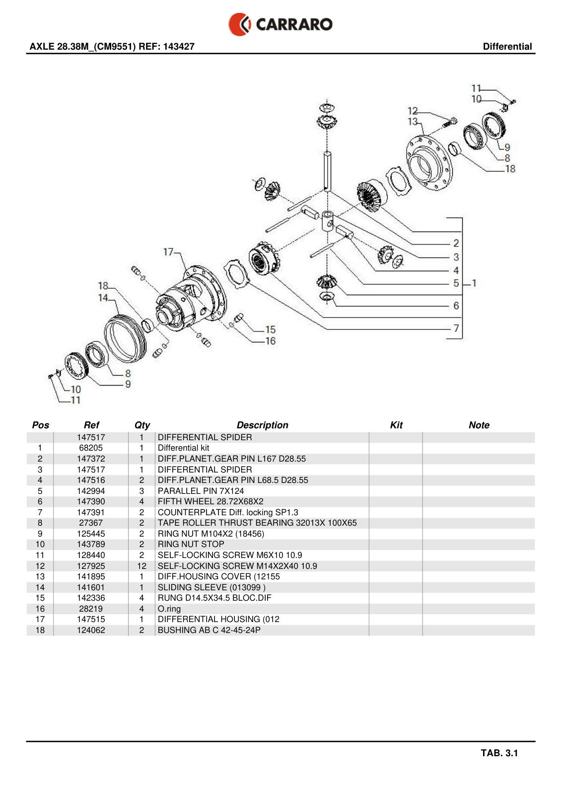 Carraro 28.38M Axle Parts Catalog (Ref. 143427) – sample page 2