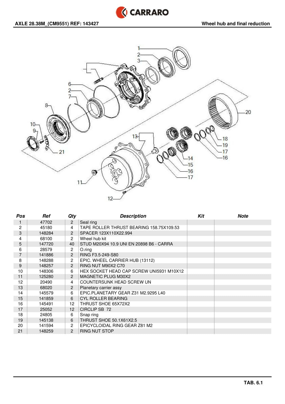 Carraro 28.38M Axle Parts Catalog (Ref. 143427) – sample page 3
