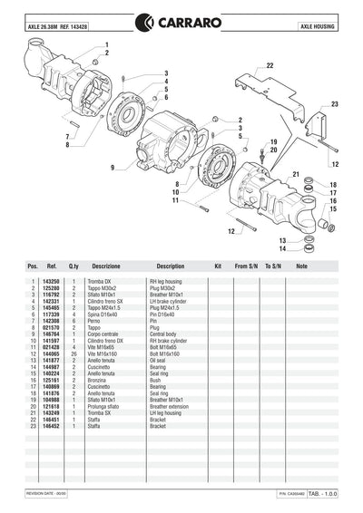 Carraro 26.38M Axle Parts Catalog (Ref. 143428) – sample page 1