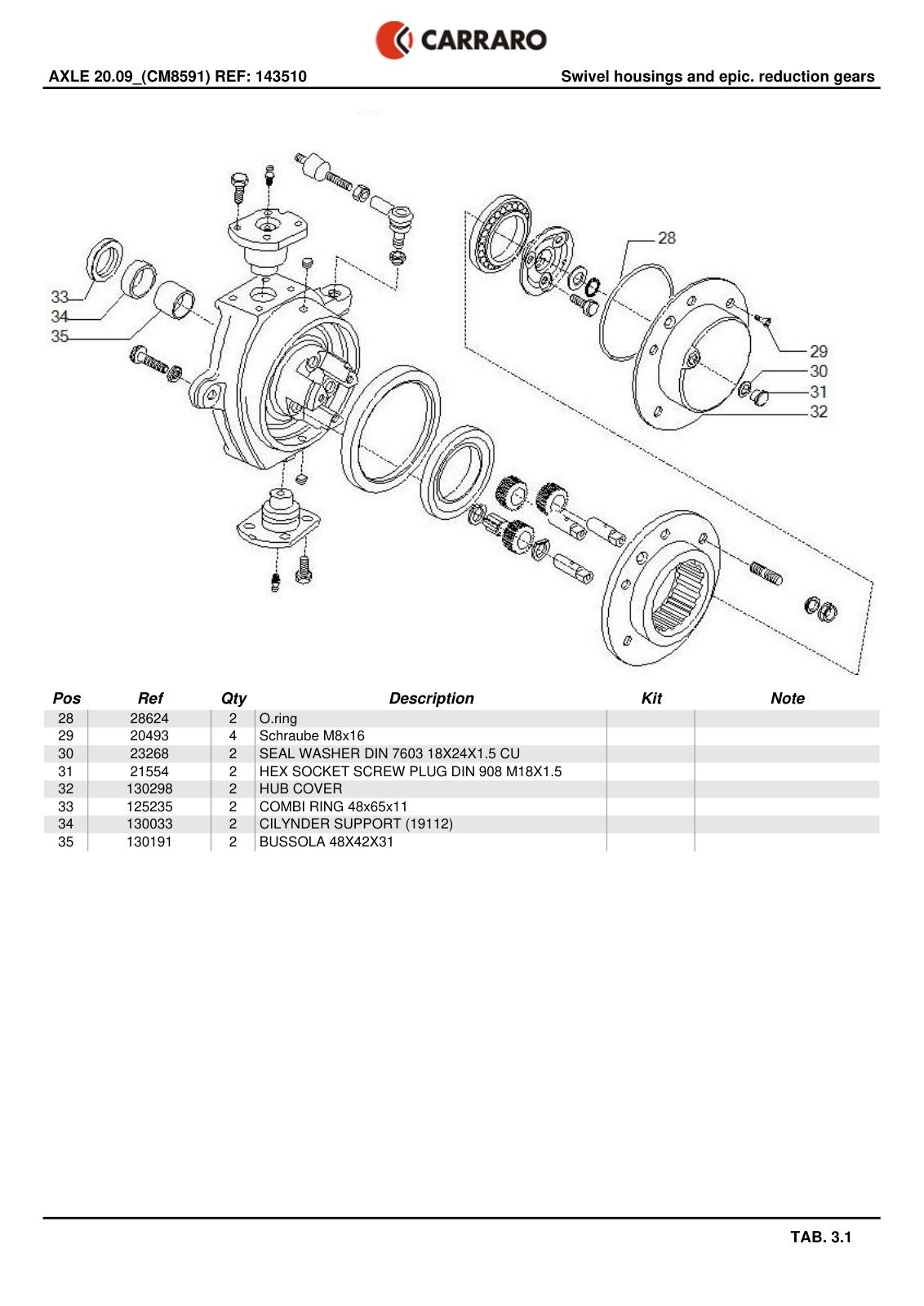 Carraro 20.09 Axle Parts Catalog (Ref. 143510) – sample page 2