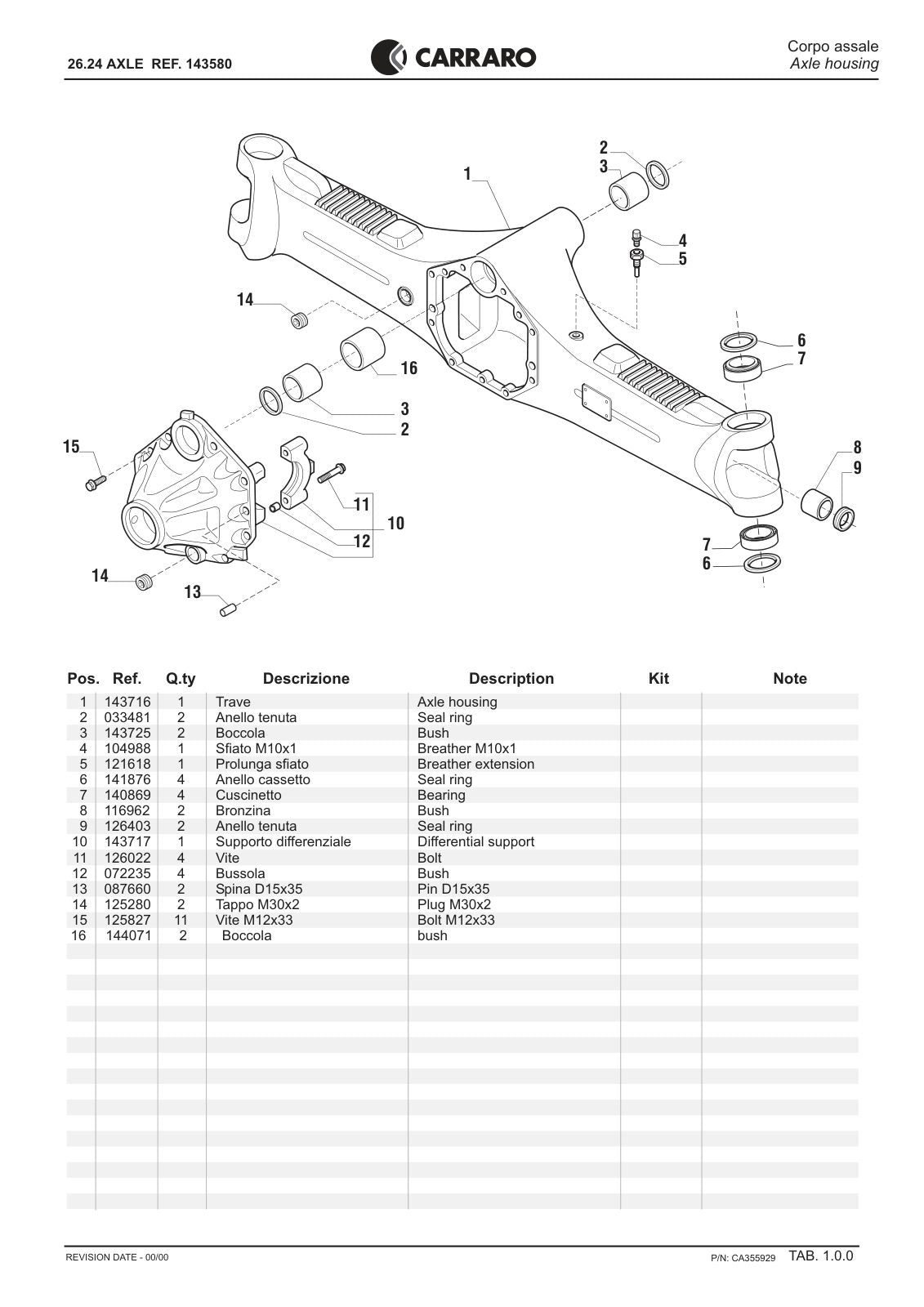 Carraro 26.24 Axle Parts Catalog (Ref. 143580) – sample page 1