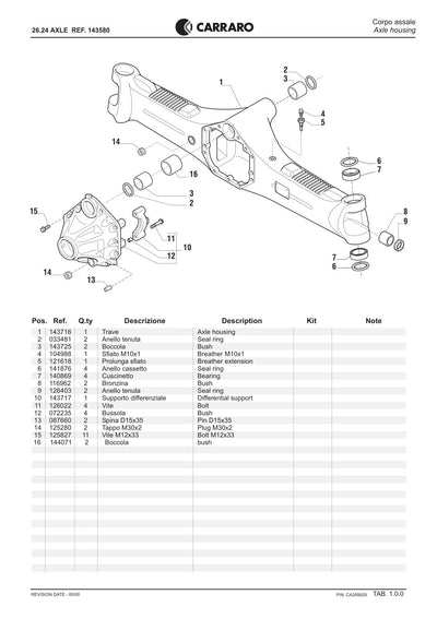 Carraro 26.24 Axle Parts Catalog (Ref. 143580) – sample page 1