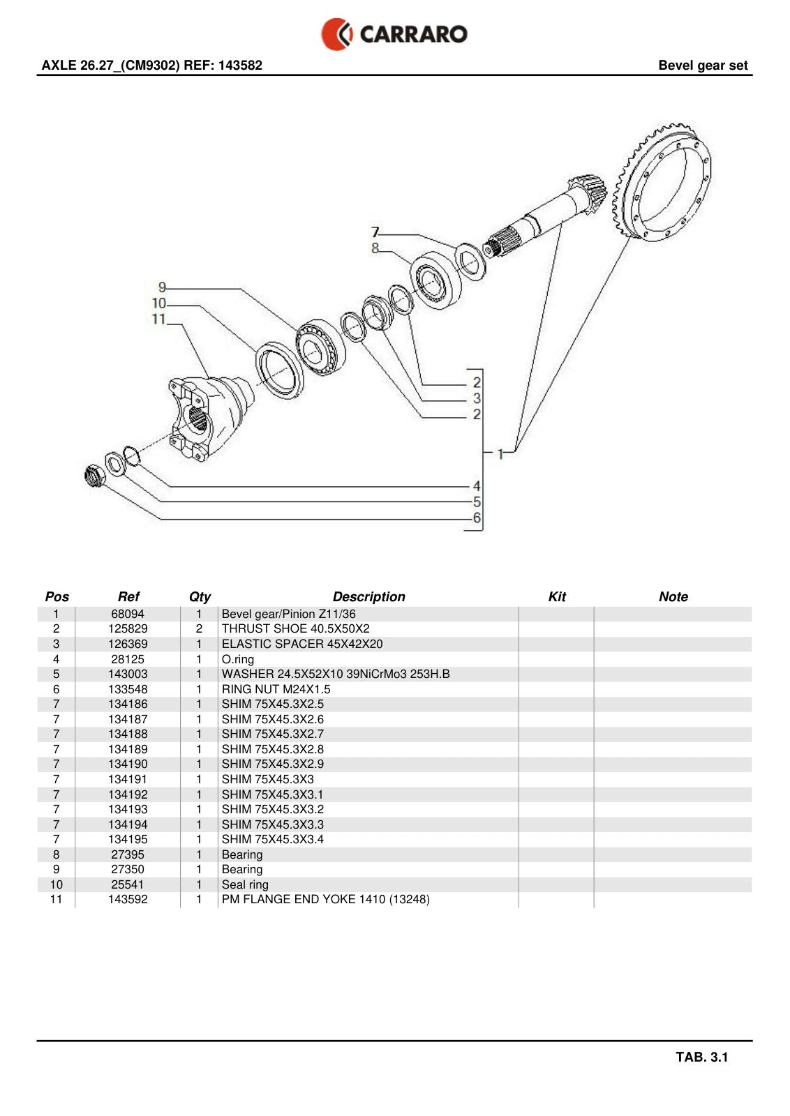 Carraro 26.27 Axle Parts Catalog (Ref. 143582) – sample page 2