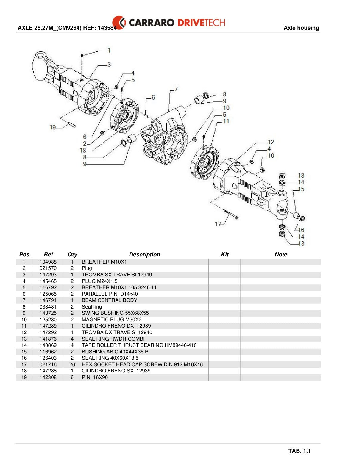 Carraro 26.27M Axle Parts Catalog (Ref. 143584) – sample page 1