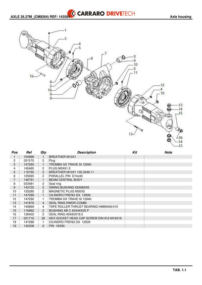Carraro 26.27M Axle Parts Catalog (Ref. 143584) – sample page 1