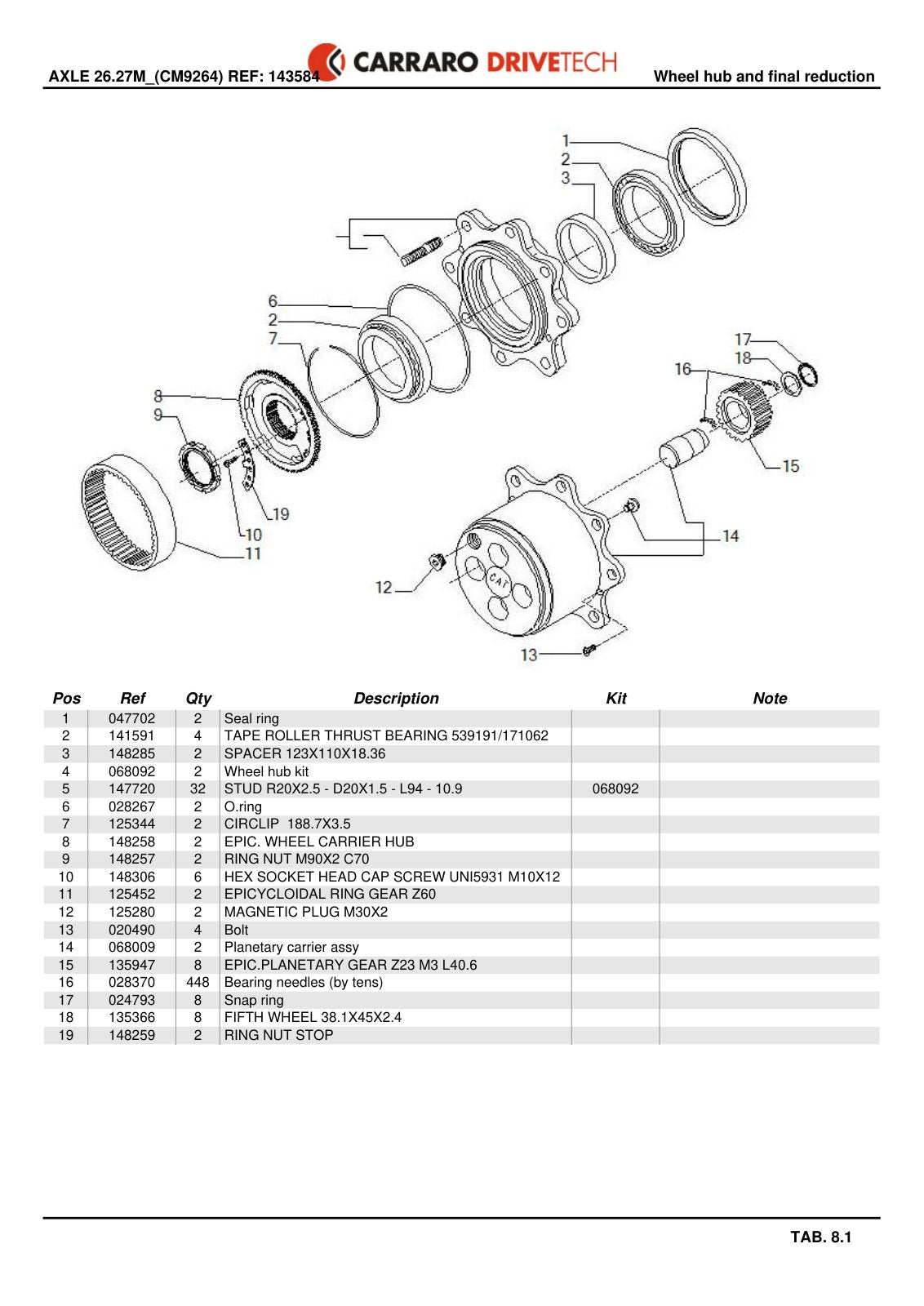 Carraro 26.27M Axle Parts Catalog (Ref. 143584) – sample page 3