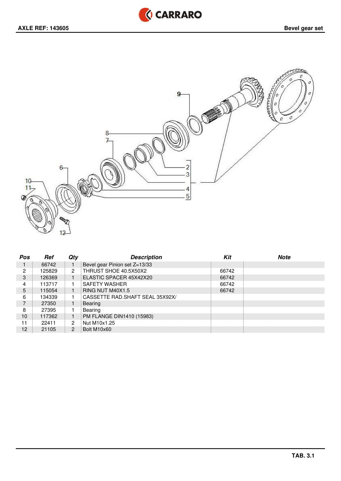 Carraro Axle Parts Catalog (Ref. 143605, 141428) – sample page 2