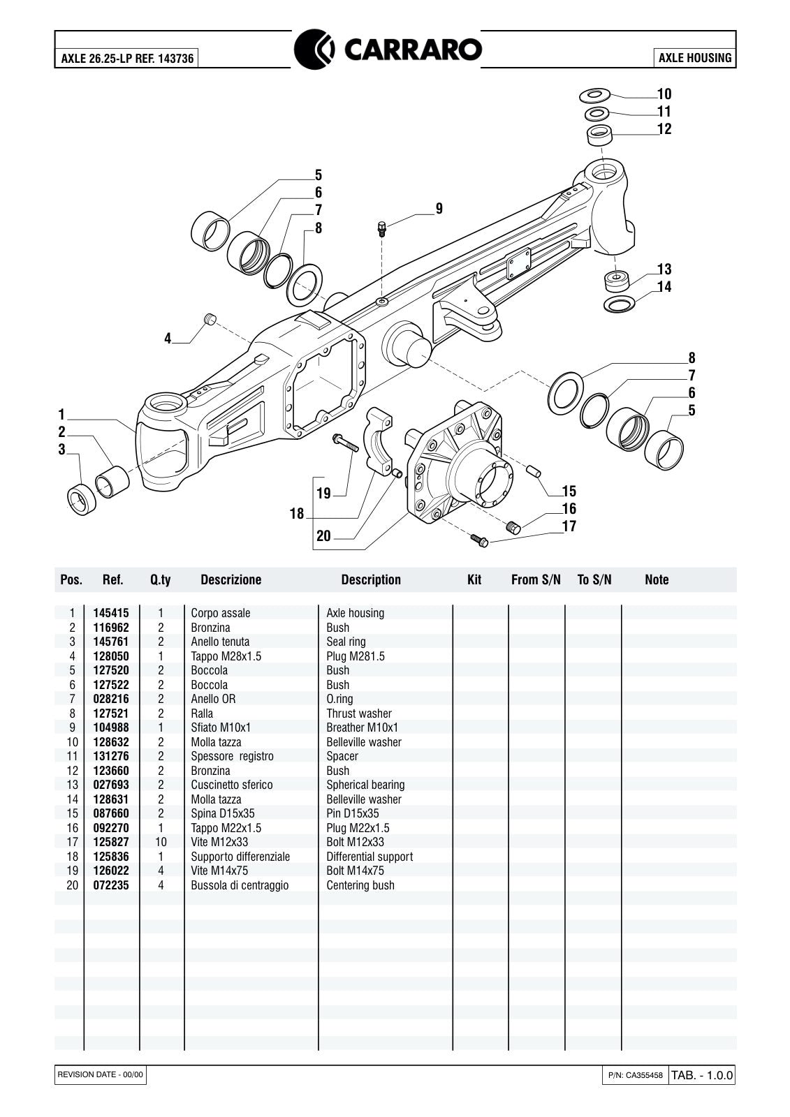 Carraro 26.25-LP Axle Parts Catalog (Ref. 143736) – sample page 1