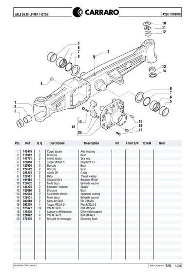 Carraro 26.25-LP Axle Parts Catalog (Ref. 143736) – sample page 1