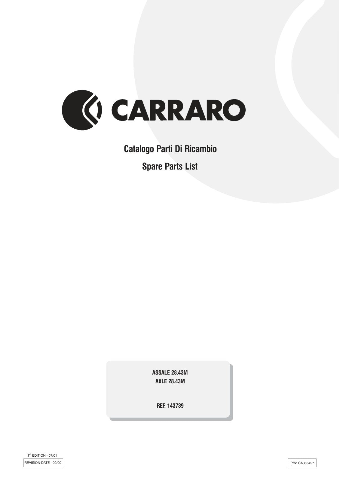 Carraro 28.43M Axle Parts Catalog (Ref. 143739) – cover