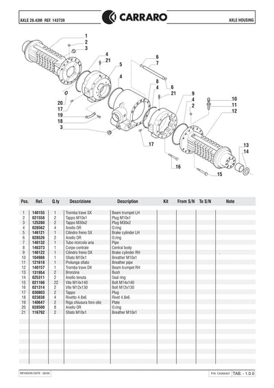 Carraro 28.43M Axle Parts Catalog (Ref. 143739) – sample page 1