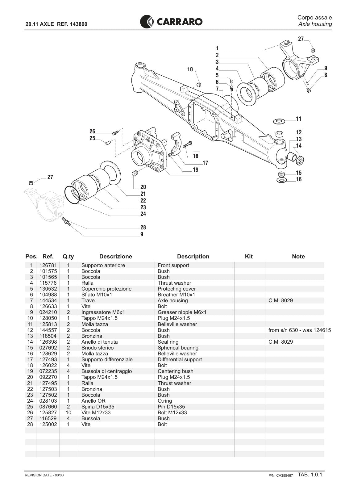 Carraro 20.11 Axle Parts Catalog (Ref. 143800) – sample page 1