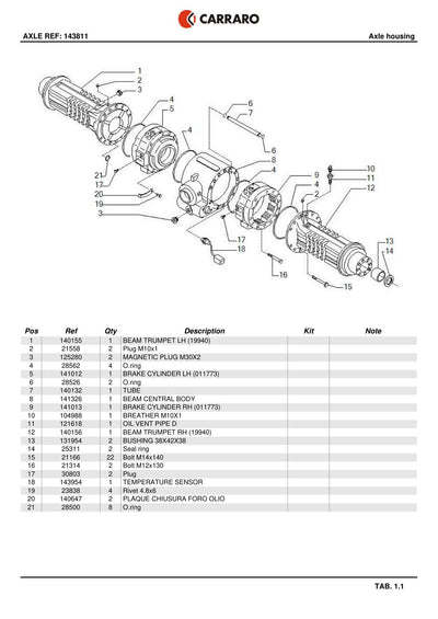 Carraro Axle Parts Catalog (Ref. 143811) – sample page 1